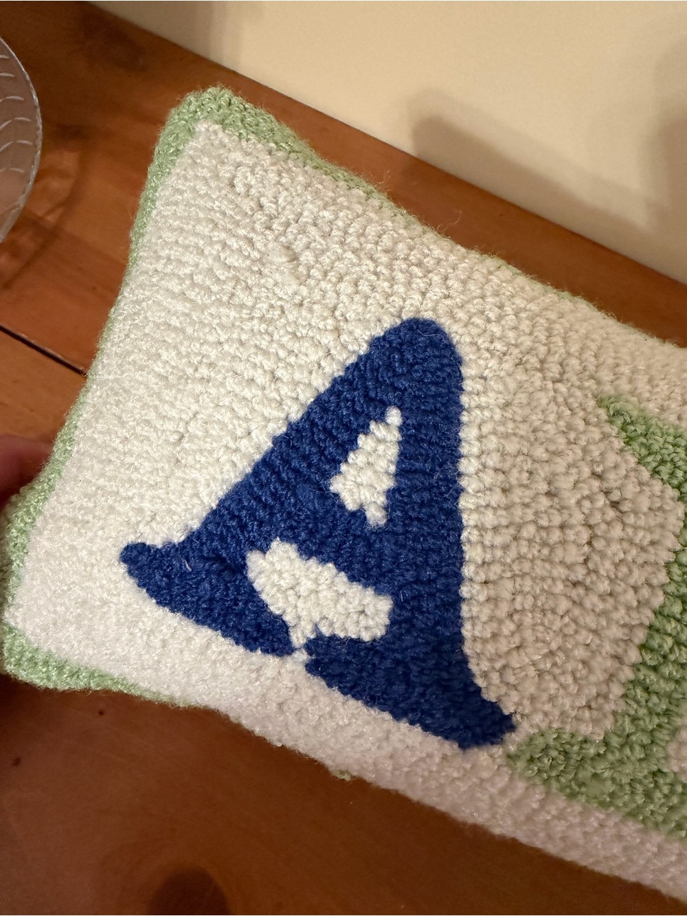 Aloha Hooked Lumbar Pillow - Multicolor Letters on Cream 22” x 8” - Picture 4 of 9